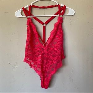 red strappy lace Victoria’s Secret lingerie